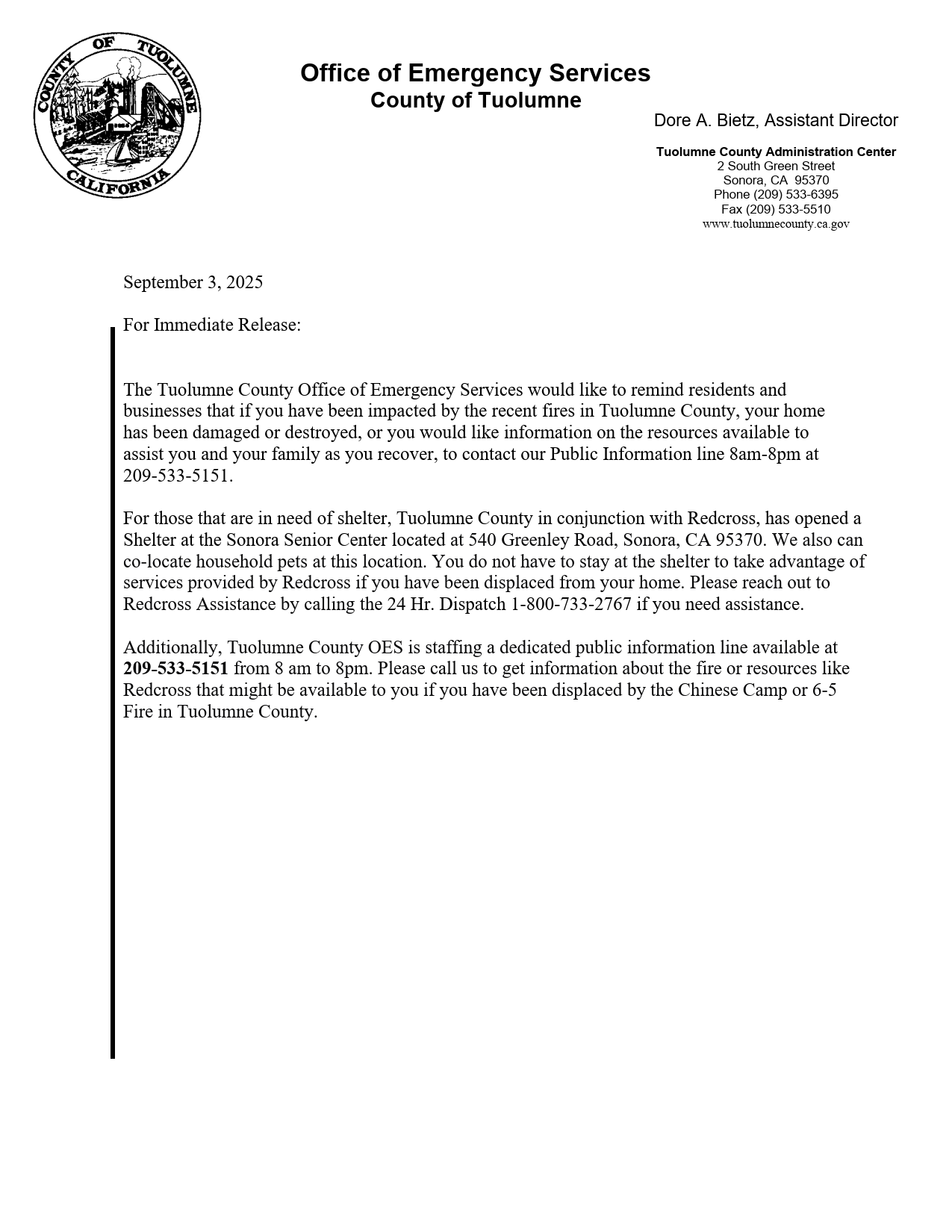 OES Info for TCU Sept Complex Fire