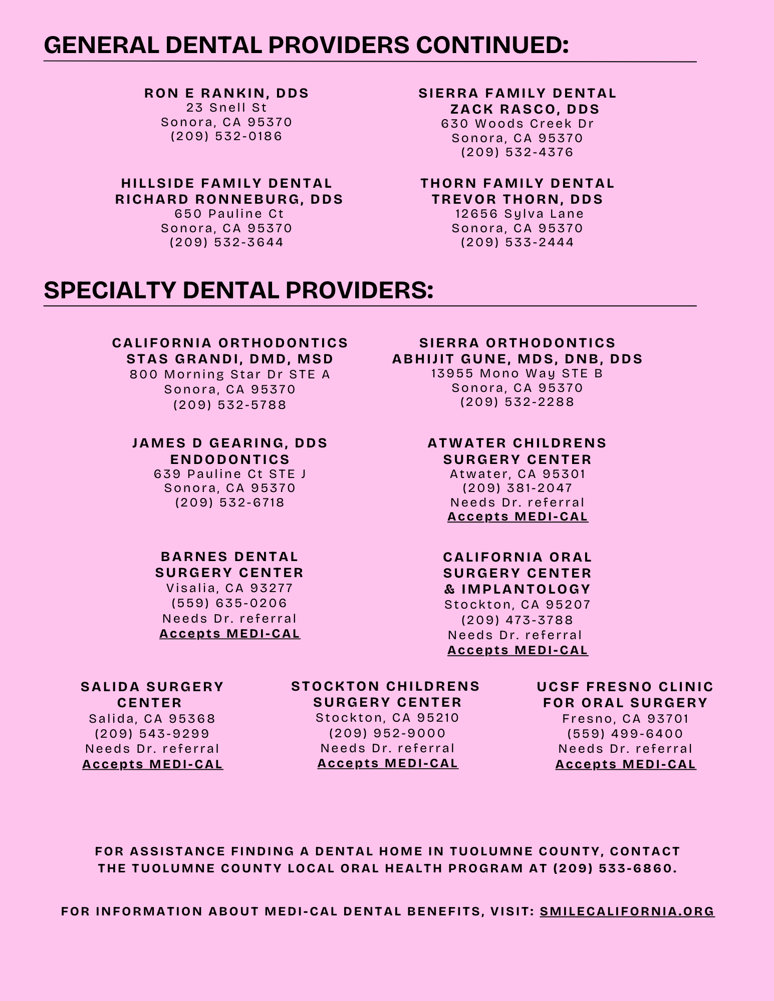 LOHP Tuolumne County Dental Providers 2025, p.2